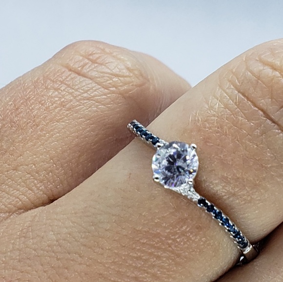 Silver Round Cubic Zirconia Created Nano Sapphire - Picture 7 of 8